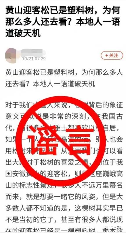 黃山官方辟謠“迎客松為塑料樹、假樹”等系不實(shí)信息